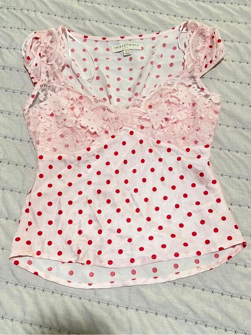 pink lace polka dot top